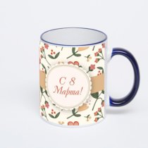 Кружка с тёмно-синей ручкой и ободком