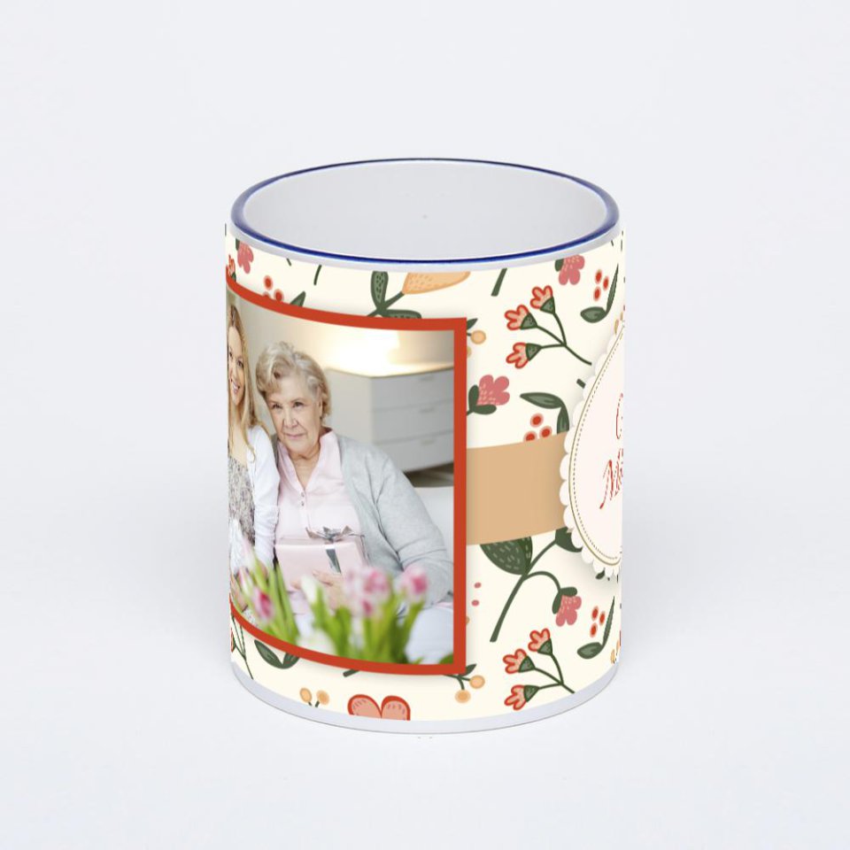 Кружка с тёмно-синей ручкой и ободком