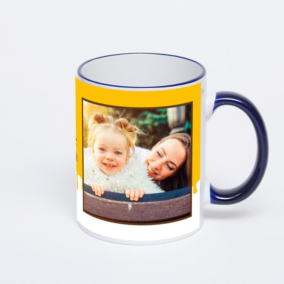 Кружка с тёмно-синей ручкой и ободком