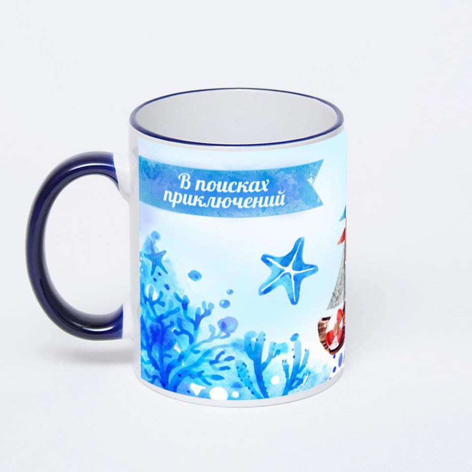 Кружка с тёмно-синей ручкой и ободком