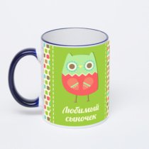 Кружка с тёмно-синей ручкой и ободком