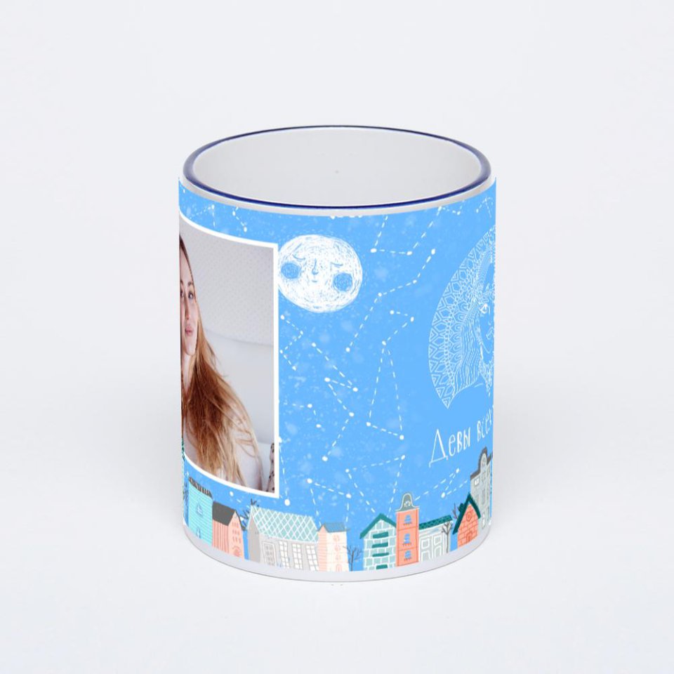 Кружка с тёмно-синей ручкой и ободком