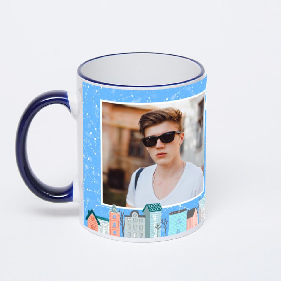 Кружка с тёмно-синей ручкой и ободком