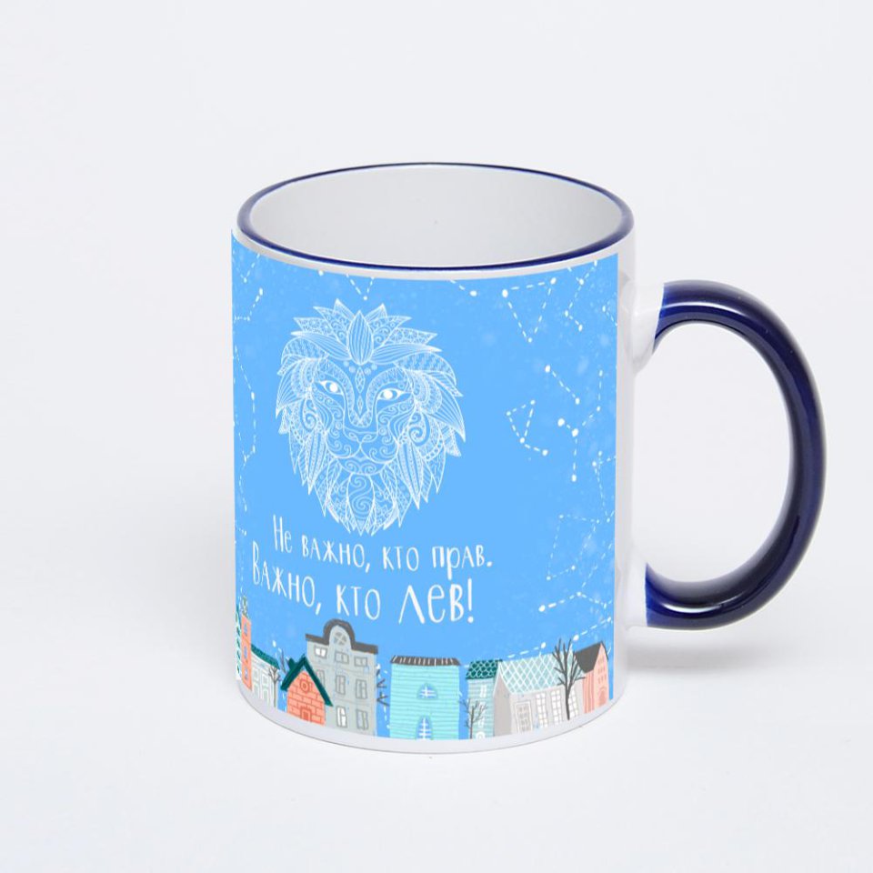 Кружка с тёмно-синей ручкой и ободком