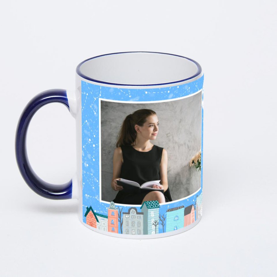 Кружка с тёмно-синей ручкой и ободком