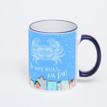 Кружка с тёмно-синей ручкой и ободком