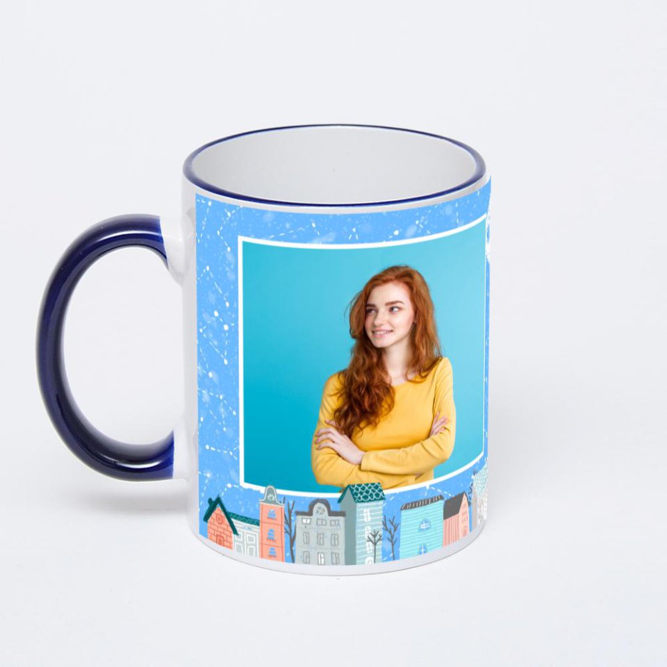 Кружка с тёмно-синей ручкой и ободком