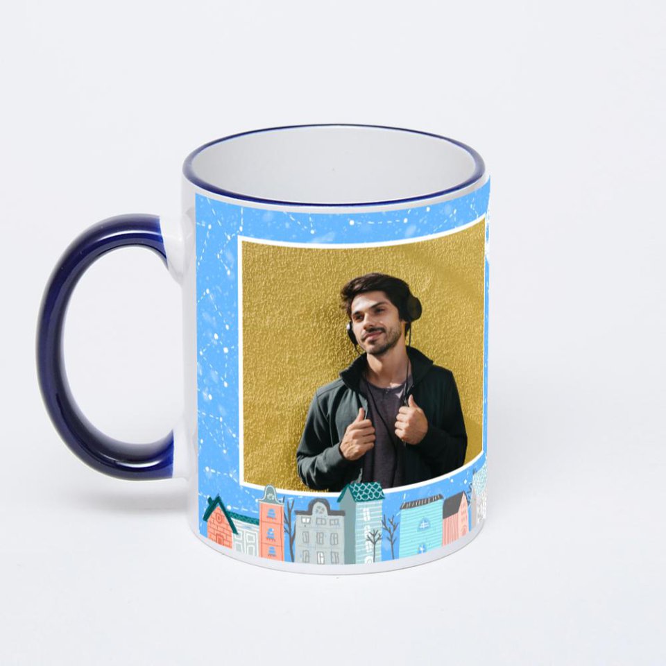 Кружка с тёмно-синей ручкой и ободком