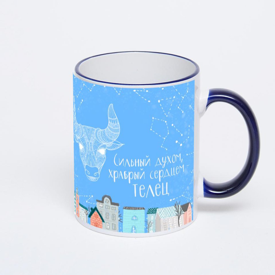 Кружка с тёмно-синей ручкой и ободком