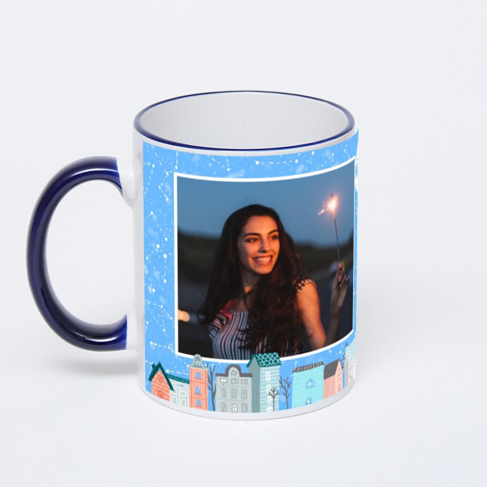 Кружка с тёмно-синей ручкой и ободком