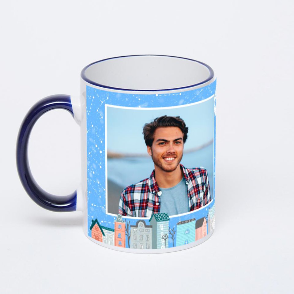 Кружка с тёмно-синей ручкой и ободком