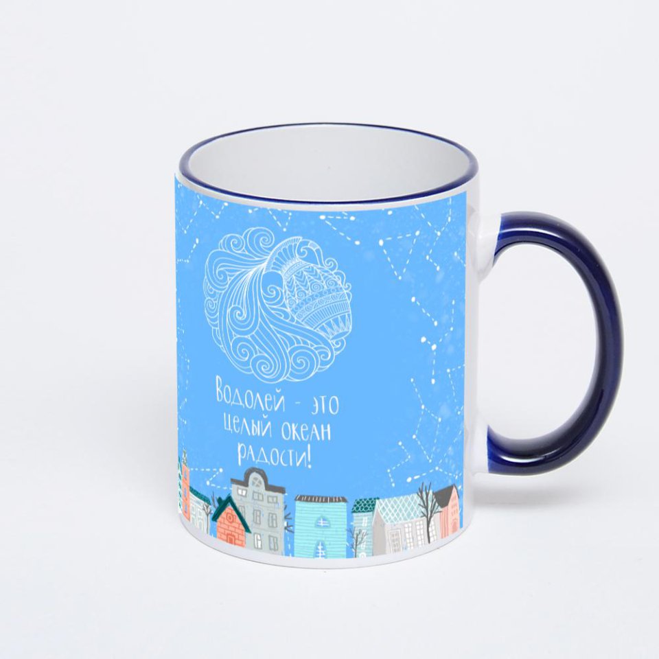 Кружка с тёмно-синей ручкой и ободком