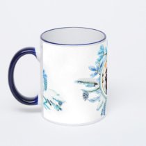 Кружка с тёмно-синей ручкой и ободком