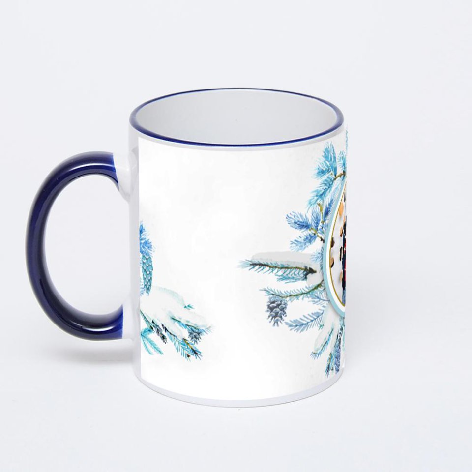 Кружка с тёмно-синей ручкой и ободком