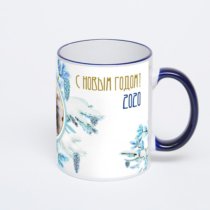 Кружка с тёмно-синей ручкой и ободком