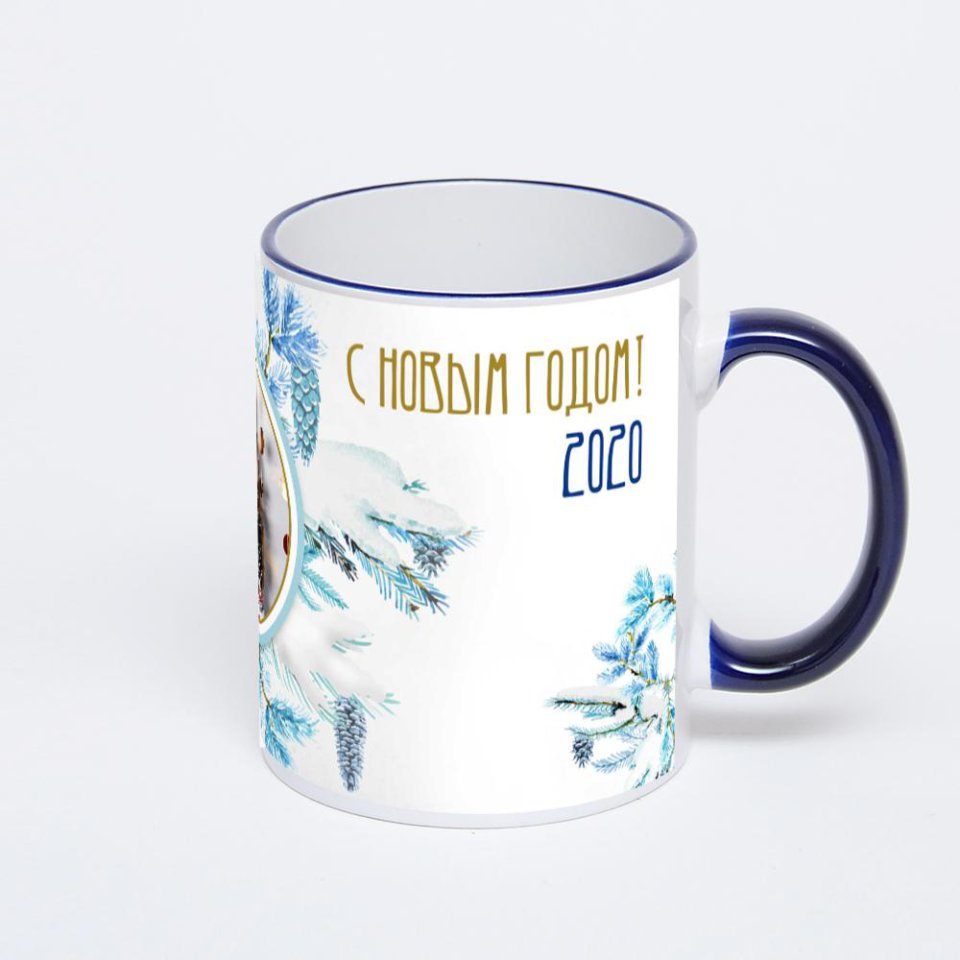 Кружка с тёмно-синей ручкой и ободком