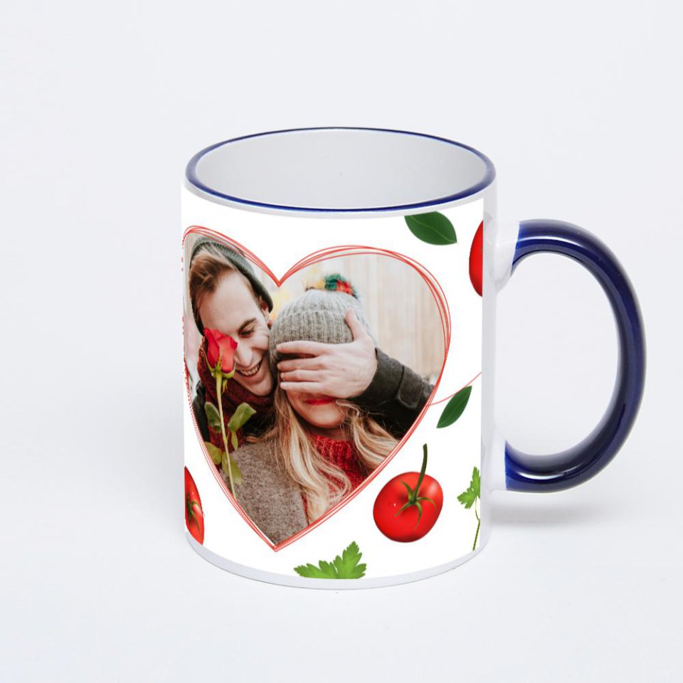 Кружка с тёмно-синей ручкой и ободком