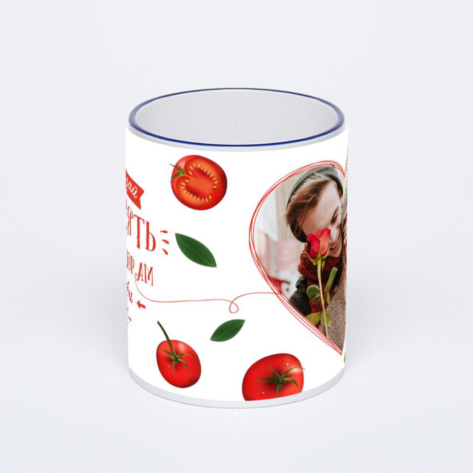 Кружка с тёмно-синей ручкой и ободком