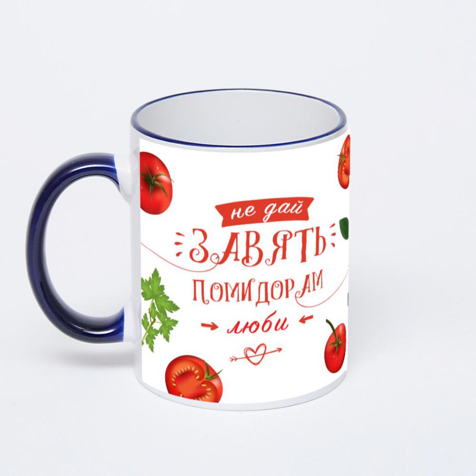 Кружка с тёмно-синей ручкой и ободком