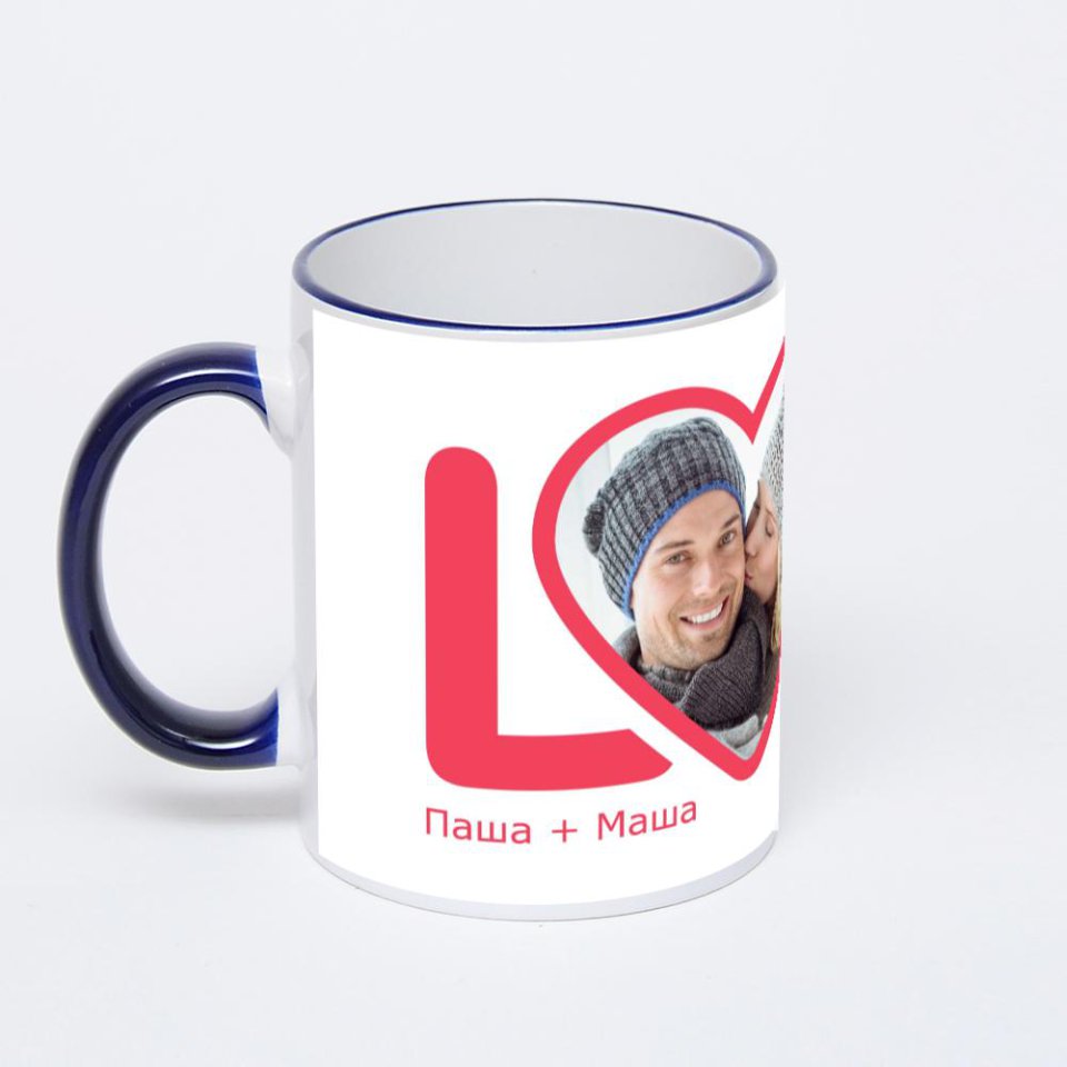 Кружка с тёмно-синей ручкой и ободком