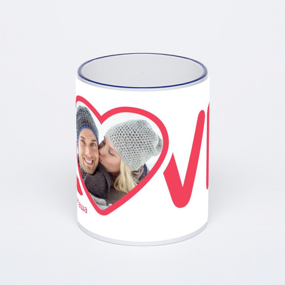 Кружка с тёмно-синей ручкой и ободком