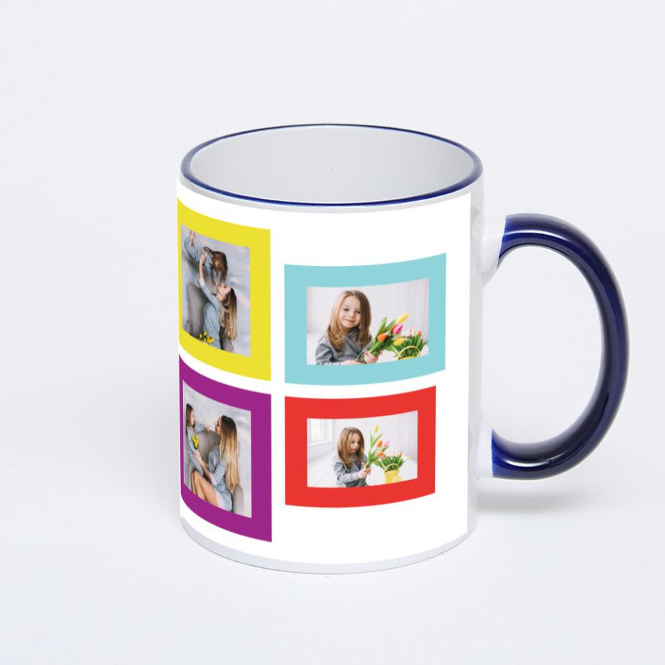 Кружка с тёмно-синей ручкой и ободком