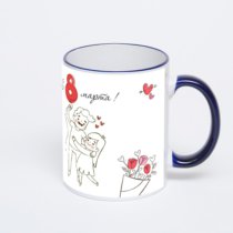 Кружка с тёмно-синей ручкой и ободком