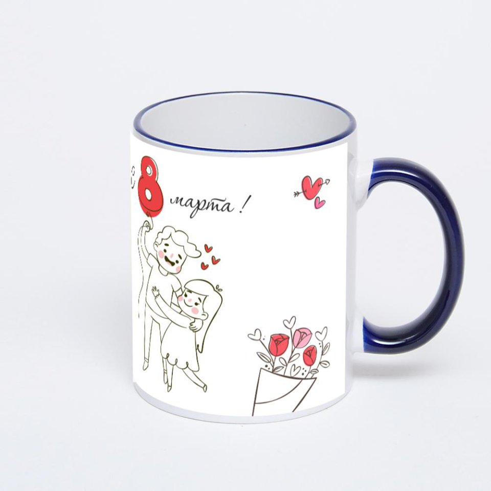 Кружка с тёмно-синей ручкой и ободком