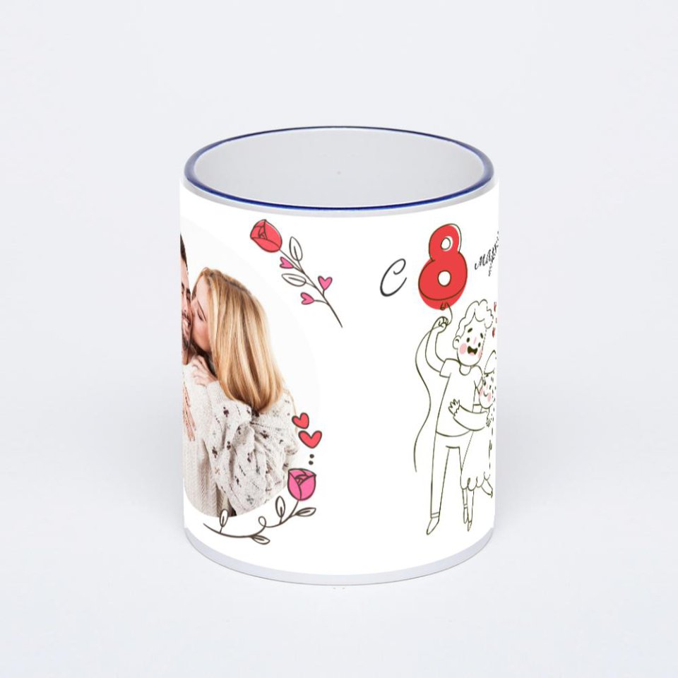 Кружка с тёмно-синей ручкой и ободком