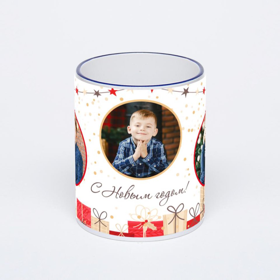 Кружка с тёмно-синей ручкой и ободком