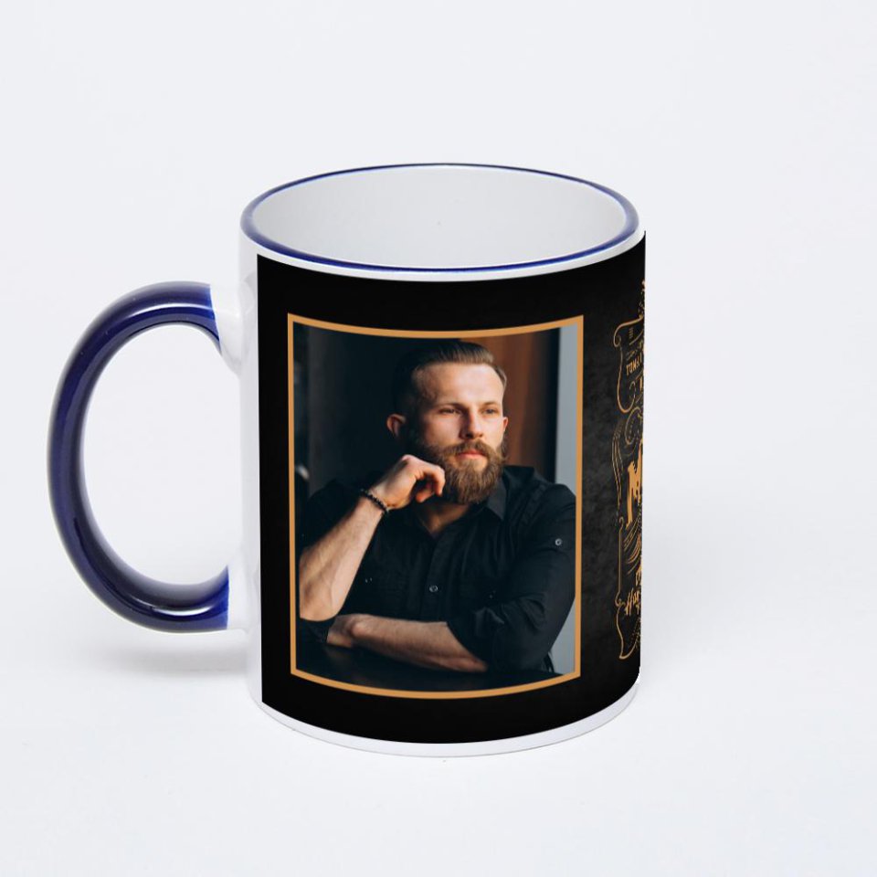 Кружка с тёмно-синей ручкой и ободком