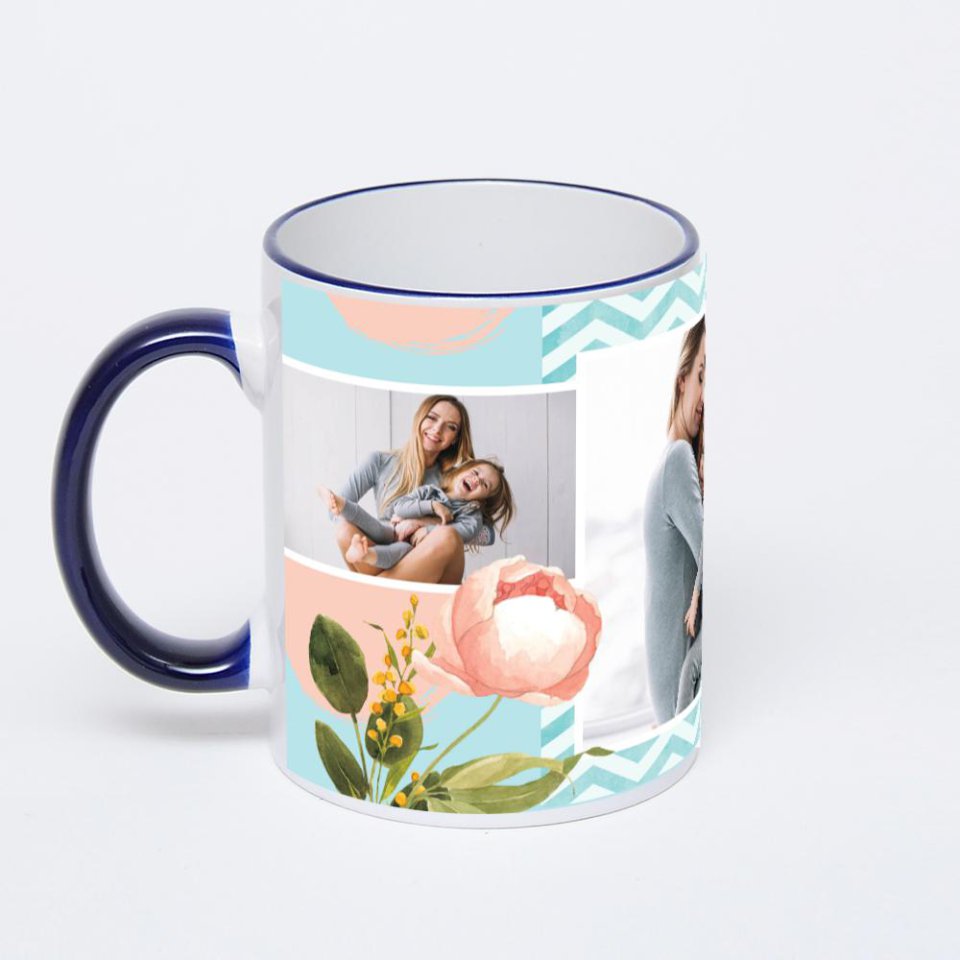 Кружка с тёмно-синей ручкой и ободком