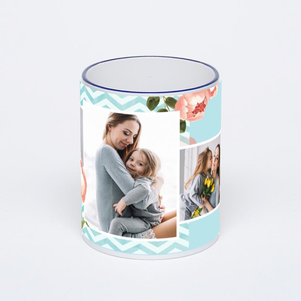 Кружка с тёмно-синей ручкой и ободком