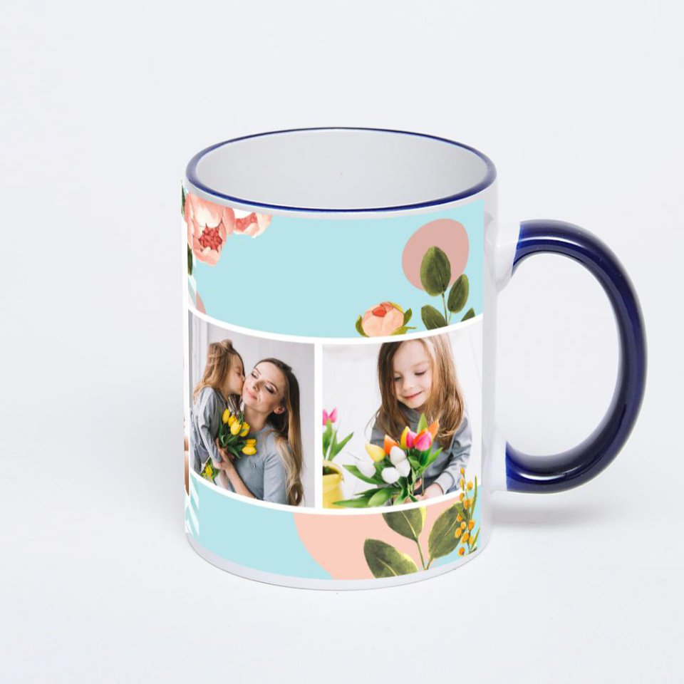 Кружка с тёмно-синей ручкой и ободком