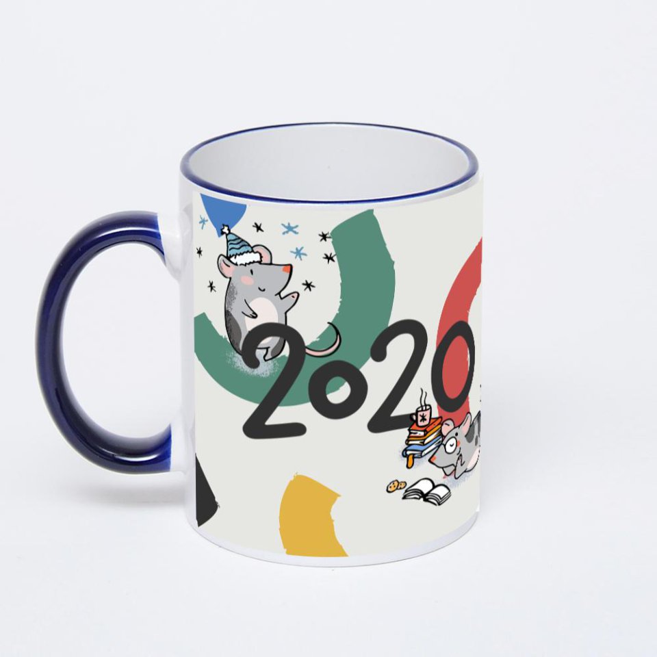 Кружка с тёмно-синей ручкой и ободком