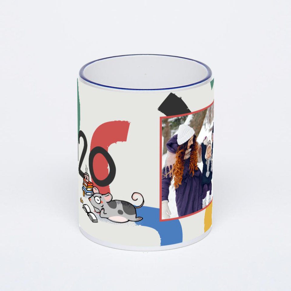 Кружка с тёмно-синей ручкой и ободком