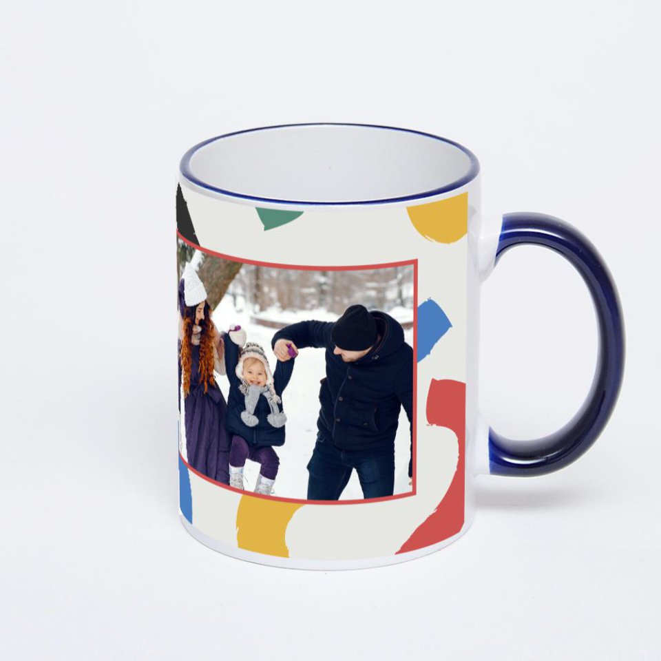 Кружка с тёмно-синей ручкой и ободком