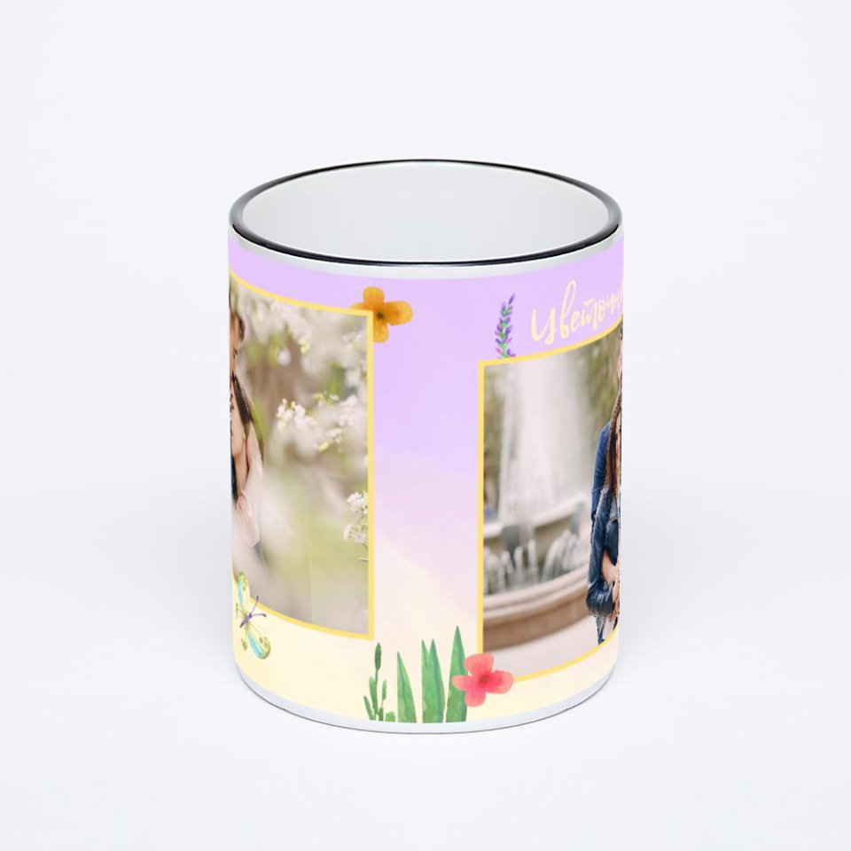 Кружка с черной ручкой и ободком