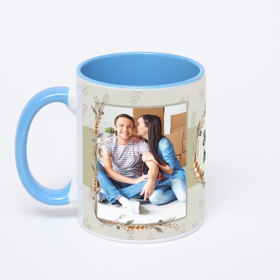 Синяя кружка с фотопечатью