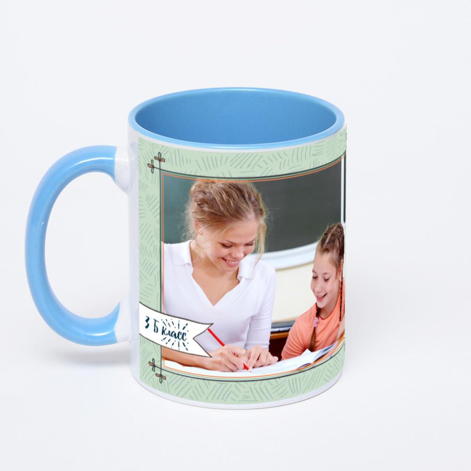 Синяя кружка с фотопечатью