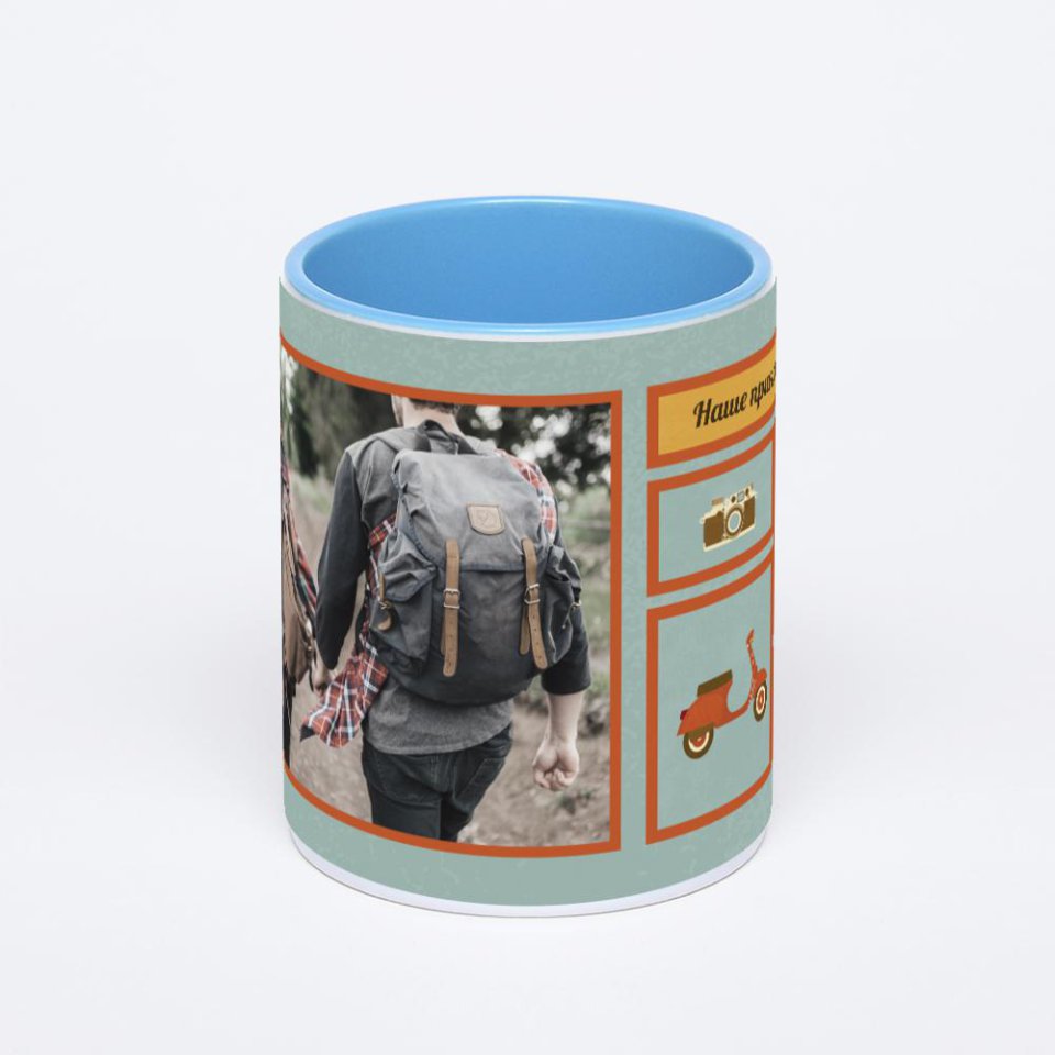 Синяя кружка с фотопечатью