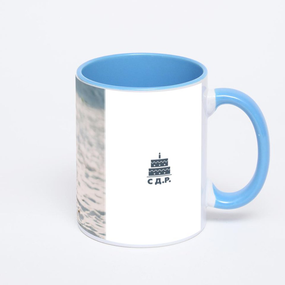 Синяя кружка с фотопечатью