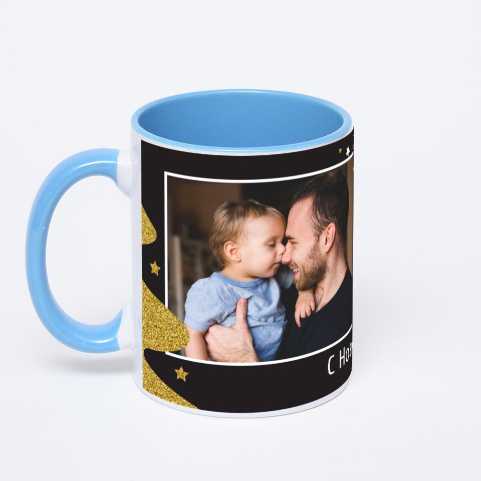 Синяя кружка с фотопечатью