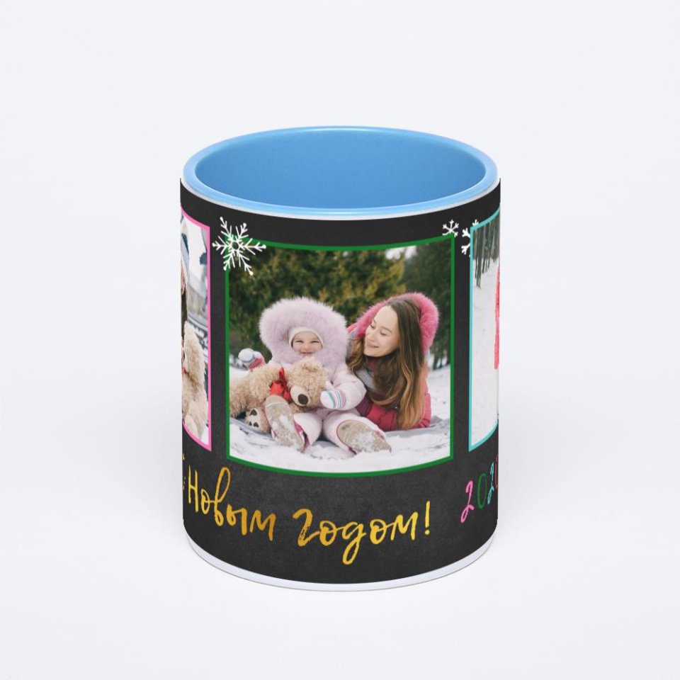 Синяя кружка с фотопечатью