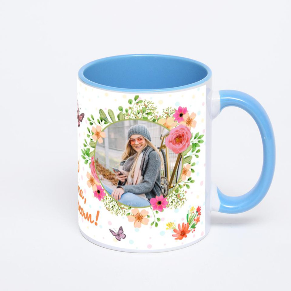 Синяя кружка с фотопечатью