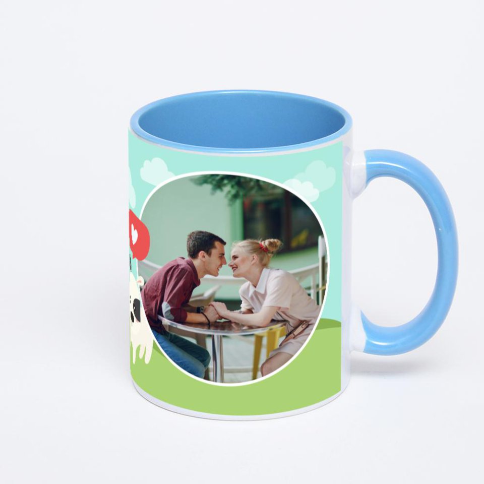 Синяя кружка с фотопечатью