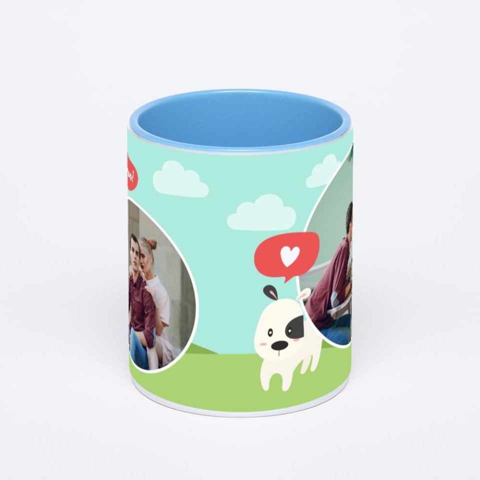 Синяя кружка с фотопечатью