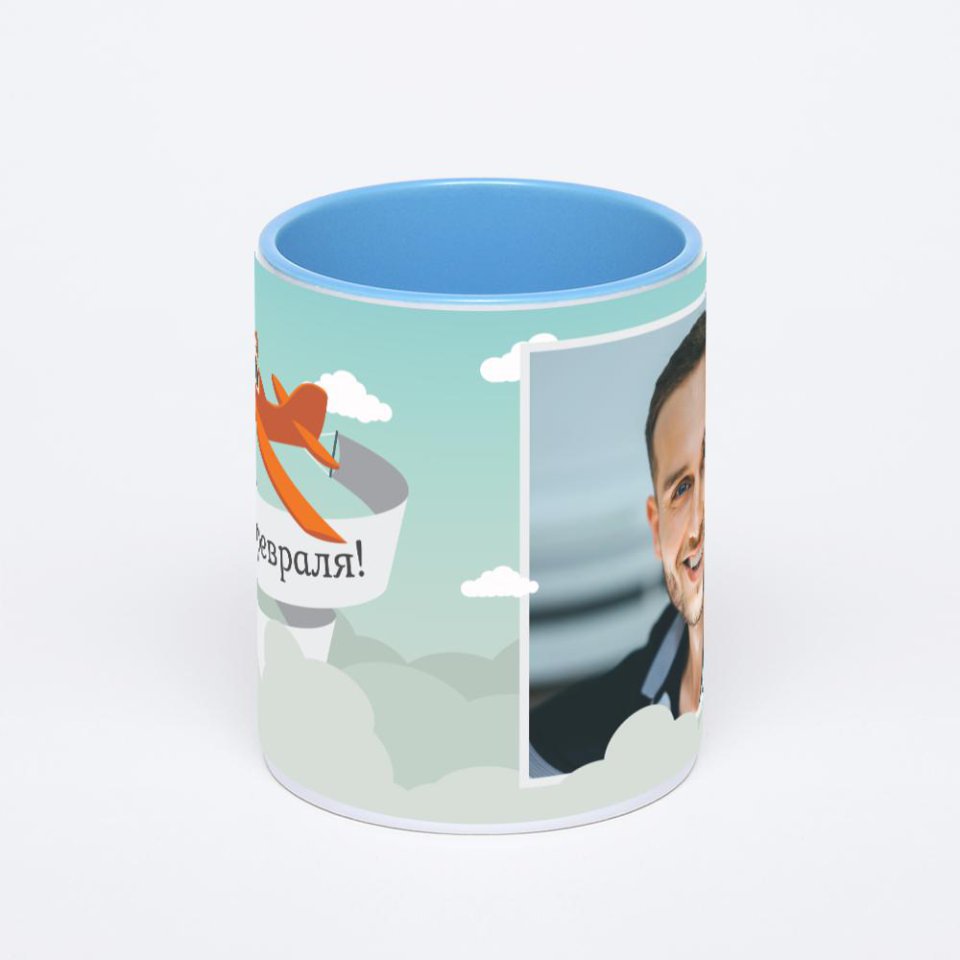 Синяя кружка с фотопечатью