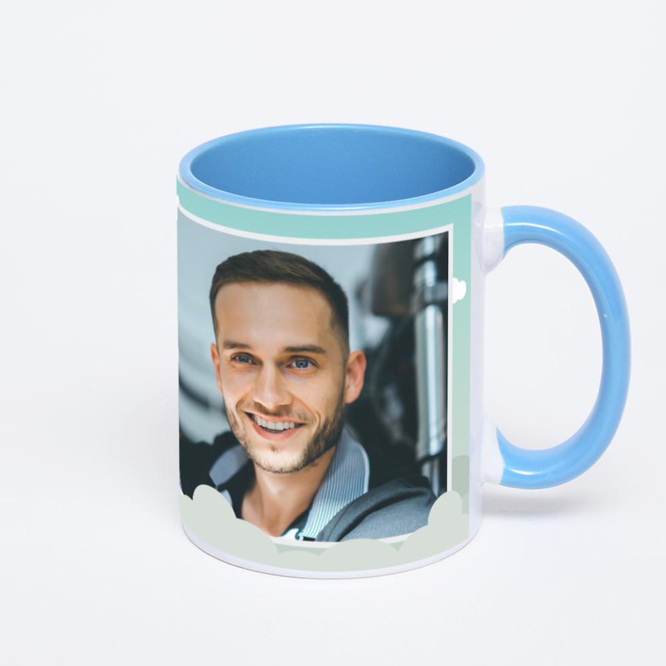 Синяя кружка с фотопечатью