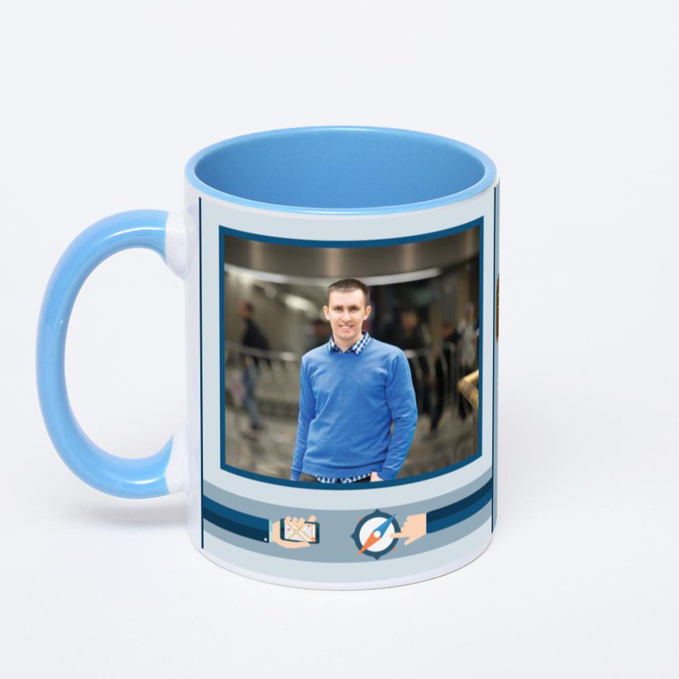 Синяя кружка с фотопечатью